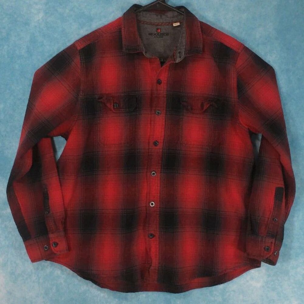 Woolrich Men's Plaid Long Sleeve Button Up Cotton Shirt, Red/Black, Size XL